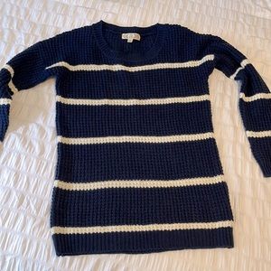 Navy blue sweater with white stripes